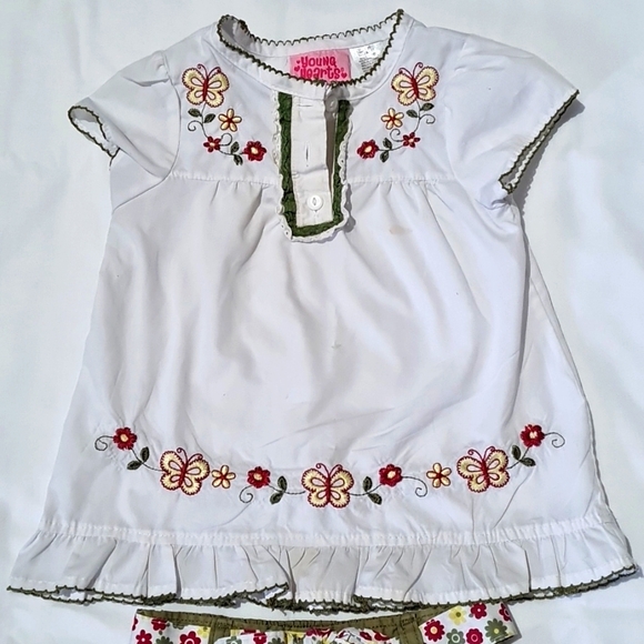 2 piece girls top and bottom Young Heart's outfit, Good Used Condition, flowers - Picture 3 of 5